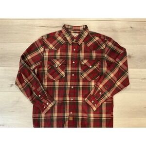 Dubinik Mens Plaid Long Sleeve Casual Shirt Red Tan Green Large New in Packaging